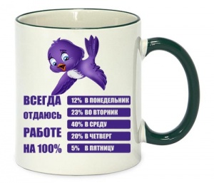 Керамическая белая чашка цветная ручка и кайма с надписью