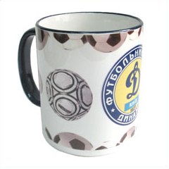 Керамическа белая чашка цветная ручка и кайма с&nbsp;логотипом