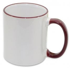 Кружка с цветной ручкой и каймой, бордовая, Two Tone Mug  11oz
