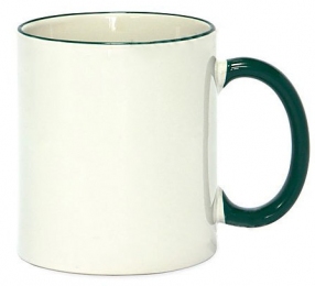 Кружка с цветной ручкой и каймой, зеленая, Two Tone Mug  11oz