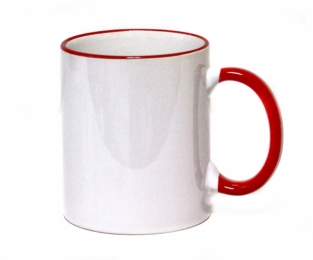Кружка с цветной ручкой и каймой, красная, Two Tone Mug  11oz