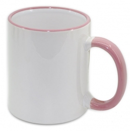 Кружка с цветной ручкой и каймой, розовая, Two Tone Mug  11oz